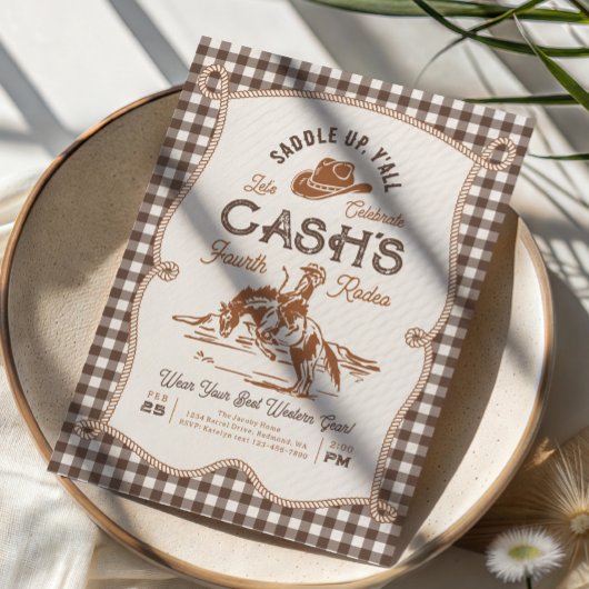 Brown Gingham Rope Rodeo Invitation