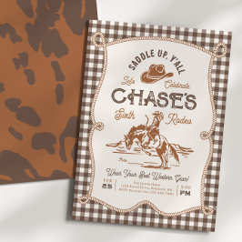 Brown Gingham Rope Rodeo Invitation Kaart