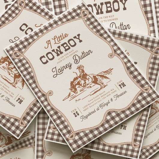 Brown Gingham Western Baby Shower Invitation