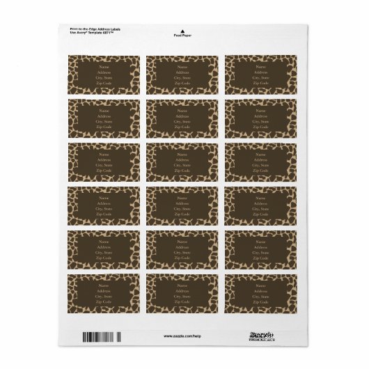 Brown Giraffe Pattern Print Etiket (Full Sheet)