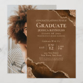 Brown Gold Agate Photo Graduation Party Invitation (Devant / Derrière)