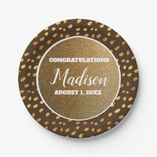 Brown Gold Confetti Afstuderen College Trunk Party Papieren Bordje