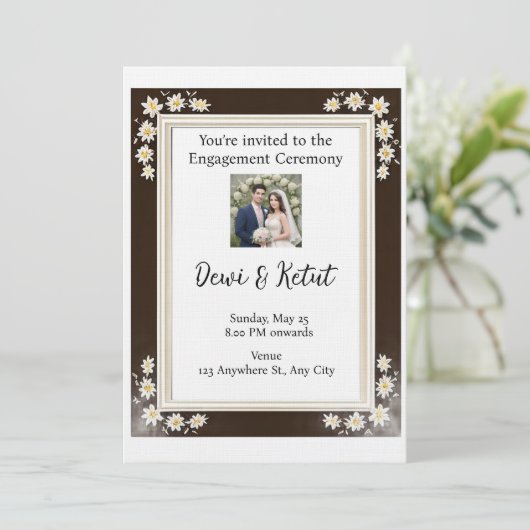 Brown & Gold Frame Wedding Engagement Kaart (Staand voorkant)