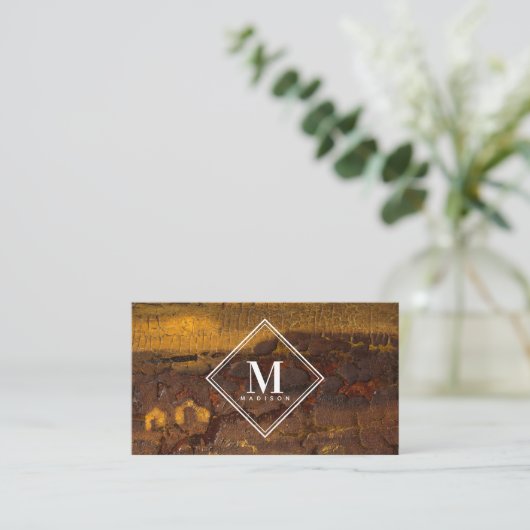 Brown Gold Rust Metallic Texture Monogram Initial Visitekaartje (Staand voorkant)
