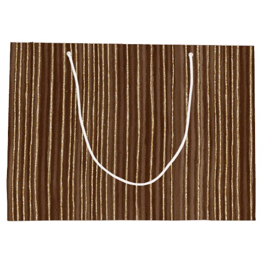 Brown Gold Stripes Christmas Groot Cadeauzakje (Achterkant)