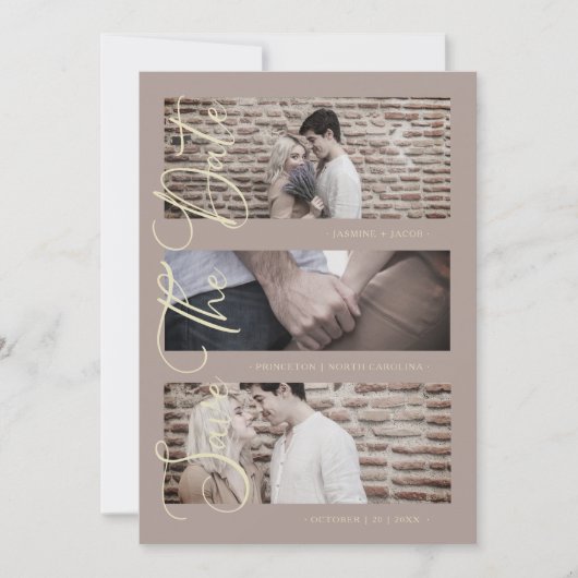 Brown Golden Trendy Modern 3 Wedding Photos (Voorkant)