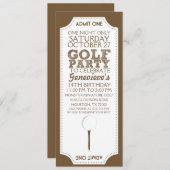 Brown Golf Ticket Golf Invitation d'anniversaire (Devant / Derrière)