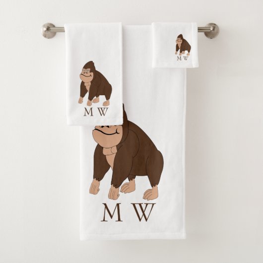 Brown Gorilla Design Monogrammed Bad Handdoek (Insitu)