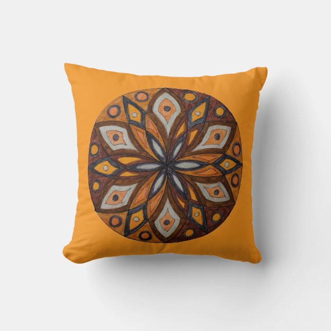 Brown/Gray Starburst Mandala Throw Pillow Kussen (Voorkant)