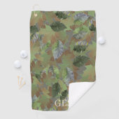Brown Grey Leaves Custom Monogram or Name Camo Golfhanddoek (Insitu)