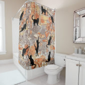 Brown Gris Français Chat Paris Café Douche Rideau (En situation)