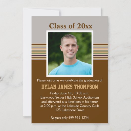 Brown, Gris, Tan Photo Graduation Invitation (Devant)