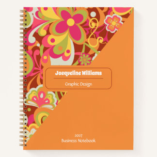 Brown Groovy 60s 70s Floral Swirls II Notitieboek