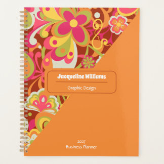 Brown Groovy 60s 70s Floral Swirls II Planner