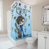 Brown Hair Boy Rock Star Music Douchegordijn (In situ)