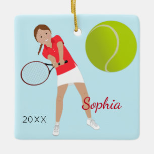 Brown Hair Braid Tennis Player Keepslag Keramisch Ornament