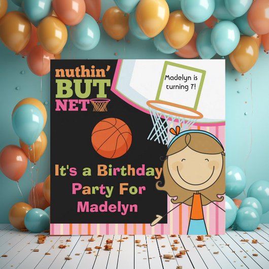 Brown Hair Girl Basketball Anniversaire Invitation