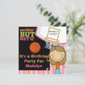 Brown Hair Girl Basketball Anniversaire Invitation (Debout devant)