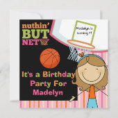 Brown Hair Girl Basketball Anniversaire Invitation (Devant)