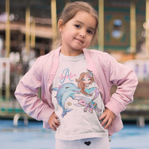 Brown Hair Mermaid Custom Kinder Name Pink Girls T-shirt