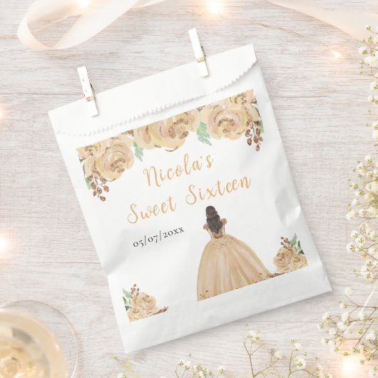 Brown Hair Princess Peach Floral Sweet Sixteen Bedankzakje (Geknipt)