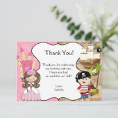 Brown Hair Princess & Pirate Party Carte de remerc (Debout devant)