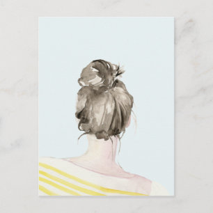 Brown Hair Top Knot Bun Briefkaart