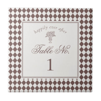 Brown Harlequin Checkered Wedding Table Number Tegeltje