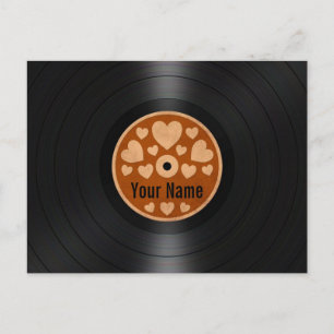 Brown Hearts Personalized Vinyl Record Album Briefkaart