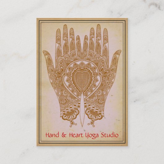 Brown Henna Hands Yoga Studio Carte de visite (Devant)