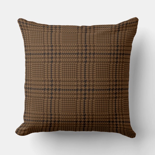 Brown Houndstooth Glen Check Pattern Kussen (Voorkant)