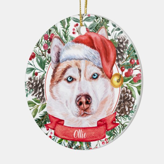 Brown Husky Dog Aangepast kerstkerstkerstkerstkers Keramisch Ornament (Links)