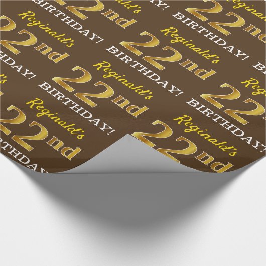Brown, Imitation Gold Kijk "22e BIRTHDAY" Cadeaupapier (Hoek)