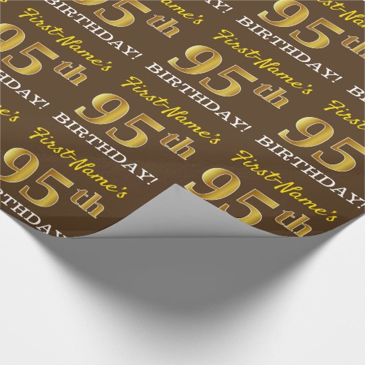 Brown, Imitation Gold Kijk "95th BIRTHDAY" Cadeaupapier (Hoek)