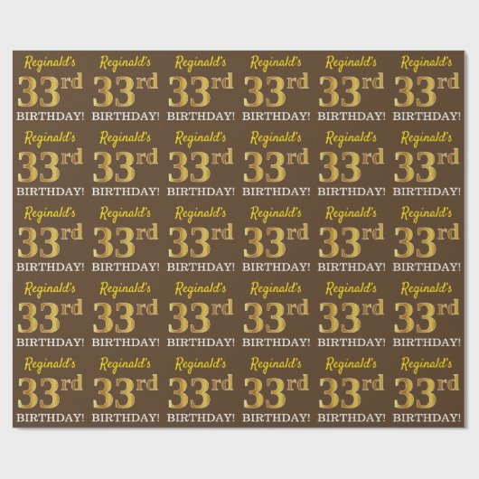 Brown, Imitation Gold look "33rd BIRTHDAY" Cadeaupapier (Vlak)