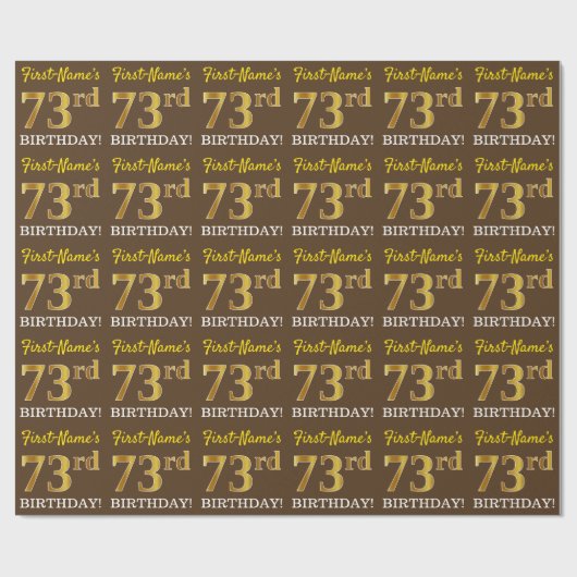 Brown, Imitation Gold look "73rd BIRTHDAY" Cadeaupapier (Vlak)