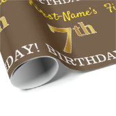 Brown, Imitation Gold look "7th BIRTHDAY" Cadeaupapier (Rol Hoek)