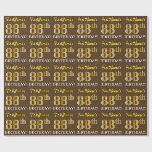 Brown, Imitation Gold look "88th BIRTHDAY" Cadeaupapier