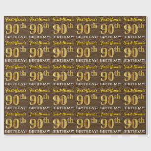 Brown, Imitation Gold look "90th BIRTHDAY" Cadeaupapier