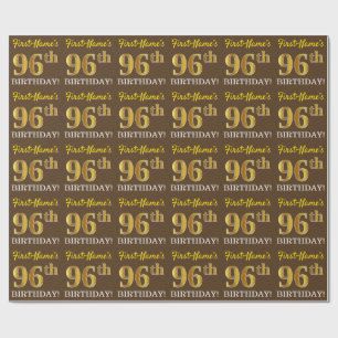 Brown, Imitation Gold look "96th BIRTHDAY" Cadeaupapier