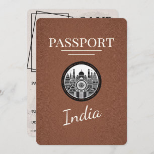 Brown India Passport Bewaar de datum Save The Date