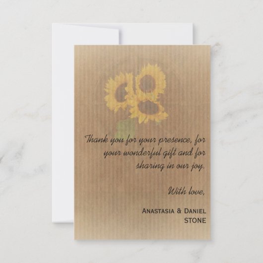Brown jaune rustique tournesols mariage merci (Dos)