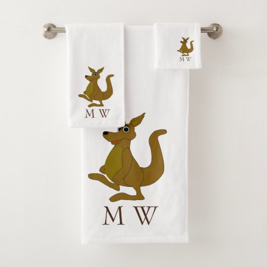 Brown Kangaroo Design Monogrammed Bad Handdoek (Insitu)