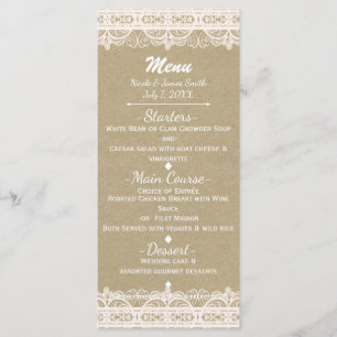Brown Kraft Paper & Rustic White Lace Menu