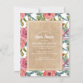 Brown Kraft Pink Boho Floral Afstuderen Open House Kaart (Voorkant)