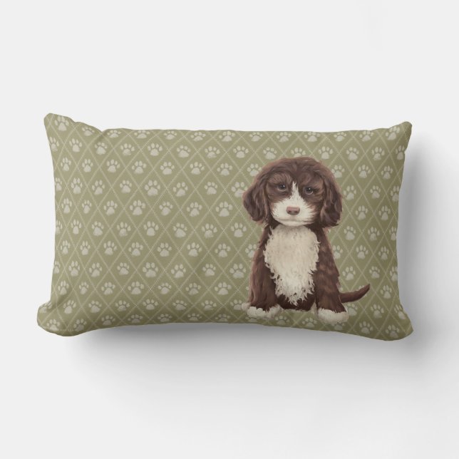 Brown Labradole/Goldendole Dog Green Pillow Kussen (Voorkant)