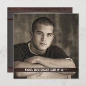 Brown Leather Boys Foto Afstuderen Aankondiging (Voorkant / Achterkant)