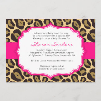 Brown Leopard & Hot Pink Baby Shower Uitnodigingen