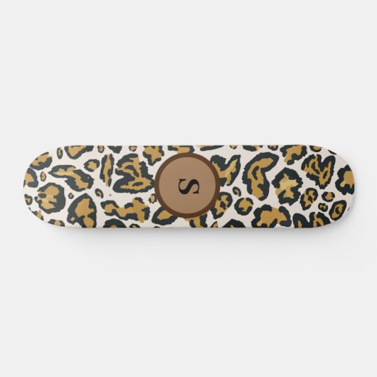 Brown Leopard Pattern Initiaal Monogram Skateboard (Horizontaal)