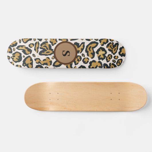Brown Leopard Pattern Initiaal Monogram Skateboard (Horizontaal)